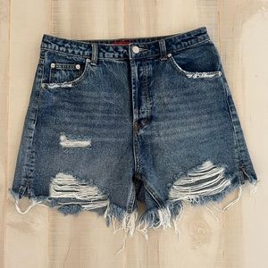 Dark Wash Distressed Denim Shorts